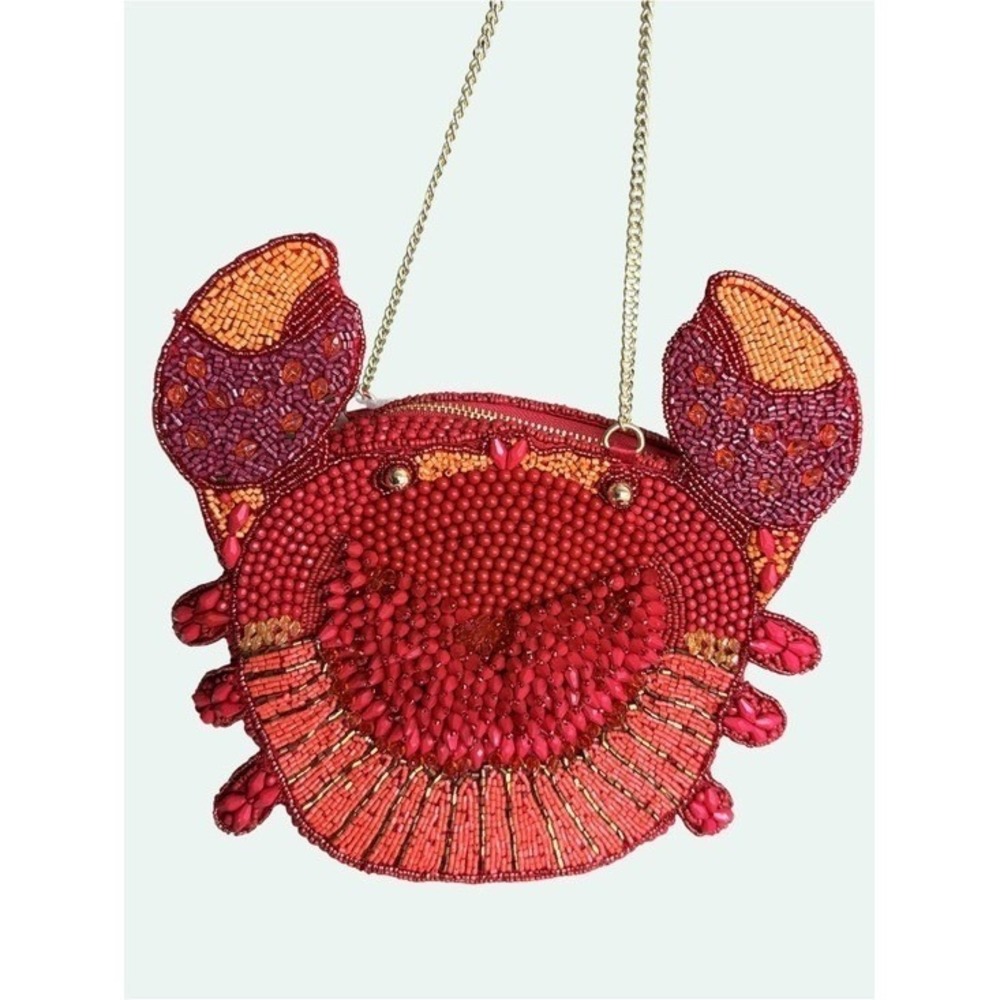 Handcrafted in India Beaded Crab Crossbody Red NWT + FREE Silk & Cotton Scarf